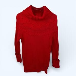 Loft Ann Taylor Red Pullover Cowl Neck Cable Knit Sweater NWT Small